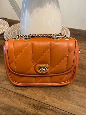 Coach Madison Quilted Leather Shoulder Bag in Orange with Gold Hardware